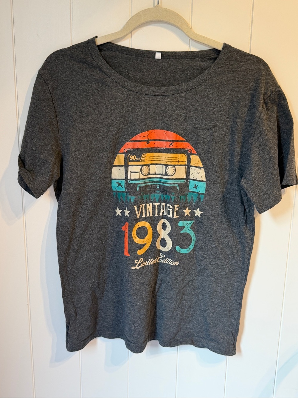 Vintage 1983 Limited Edition Cassette Tape Graphic Tee 80s Retro Gray